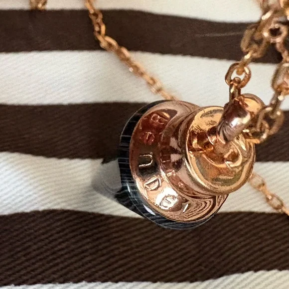 Henri Bendel Rose Gold Black Marble Conic Pendant Necklace 32” - Picture 5 of 7